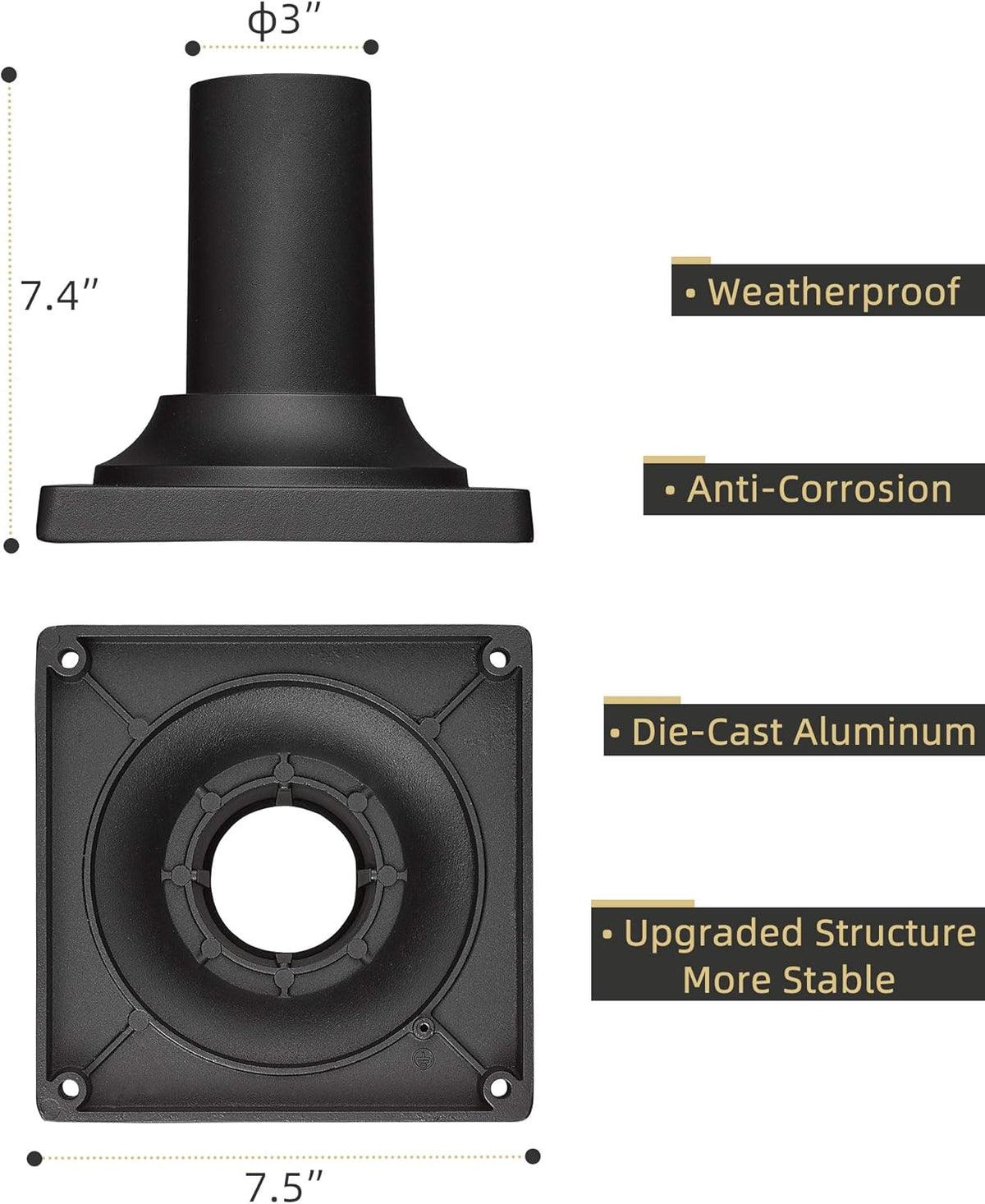 Black Cast Aluminum Pier Mount Base 2 Pack Z5355