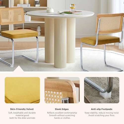 Velvet Dining Chair Set of 2 with Natural Cane Back Chrome Base Green S40440