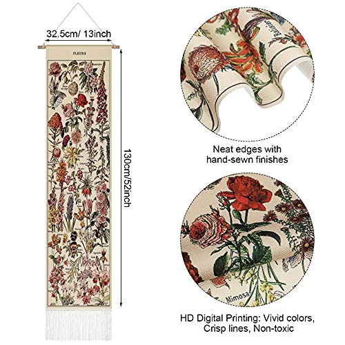 Vintage Tapestry 52 x 13 Inch Long Vertical Wall Hanging Botanical Tapestry with Tassel F836746
