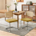Velvet Dining Chair Set of 2 with Natural Cane Back Chrome Base Green S40440