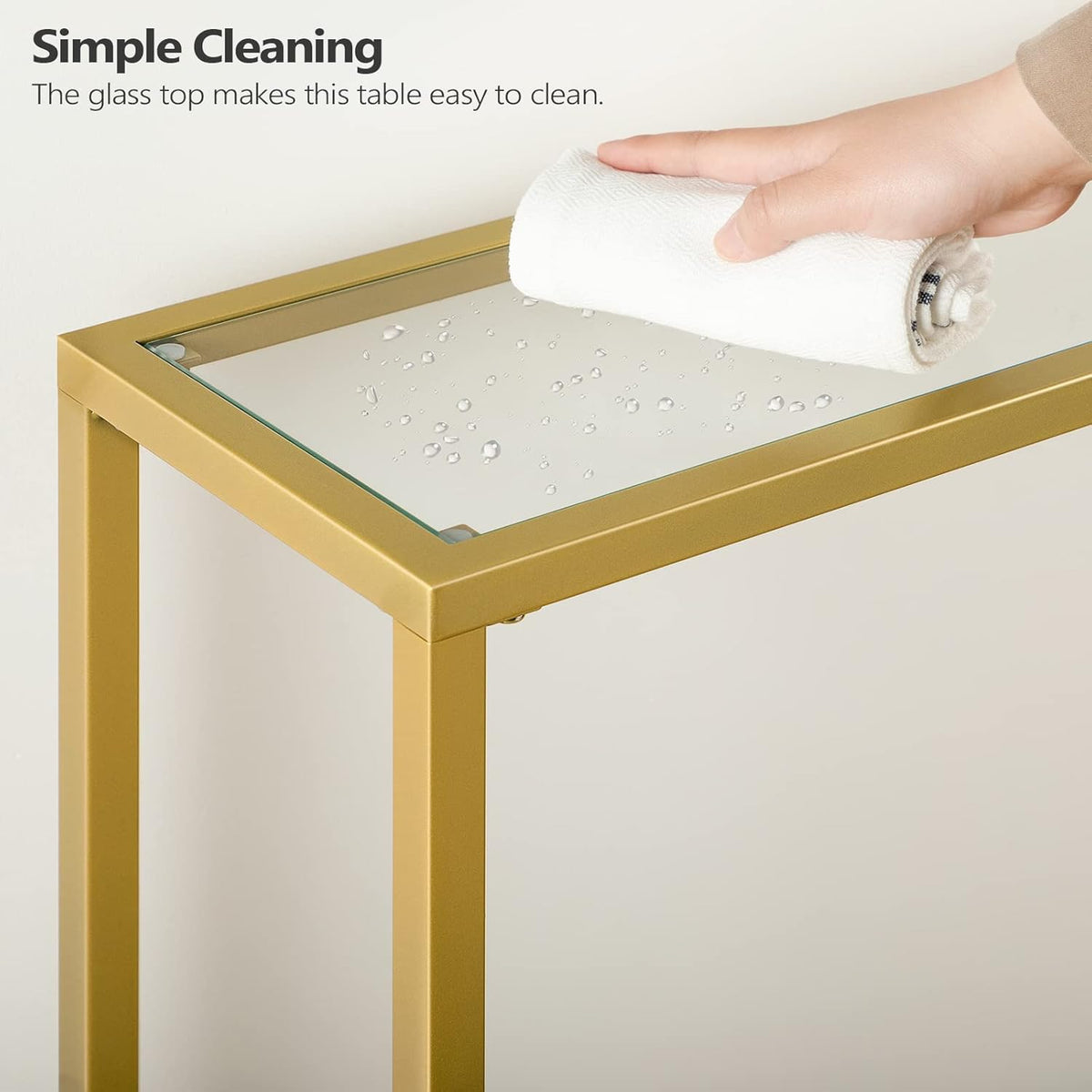 Gold Console Table with Tempered Glass and Metal Frame T459