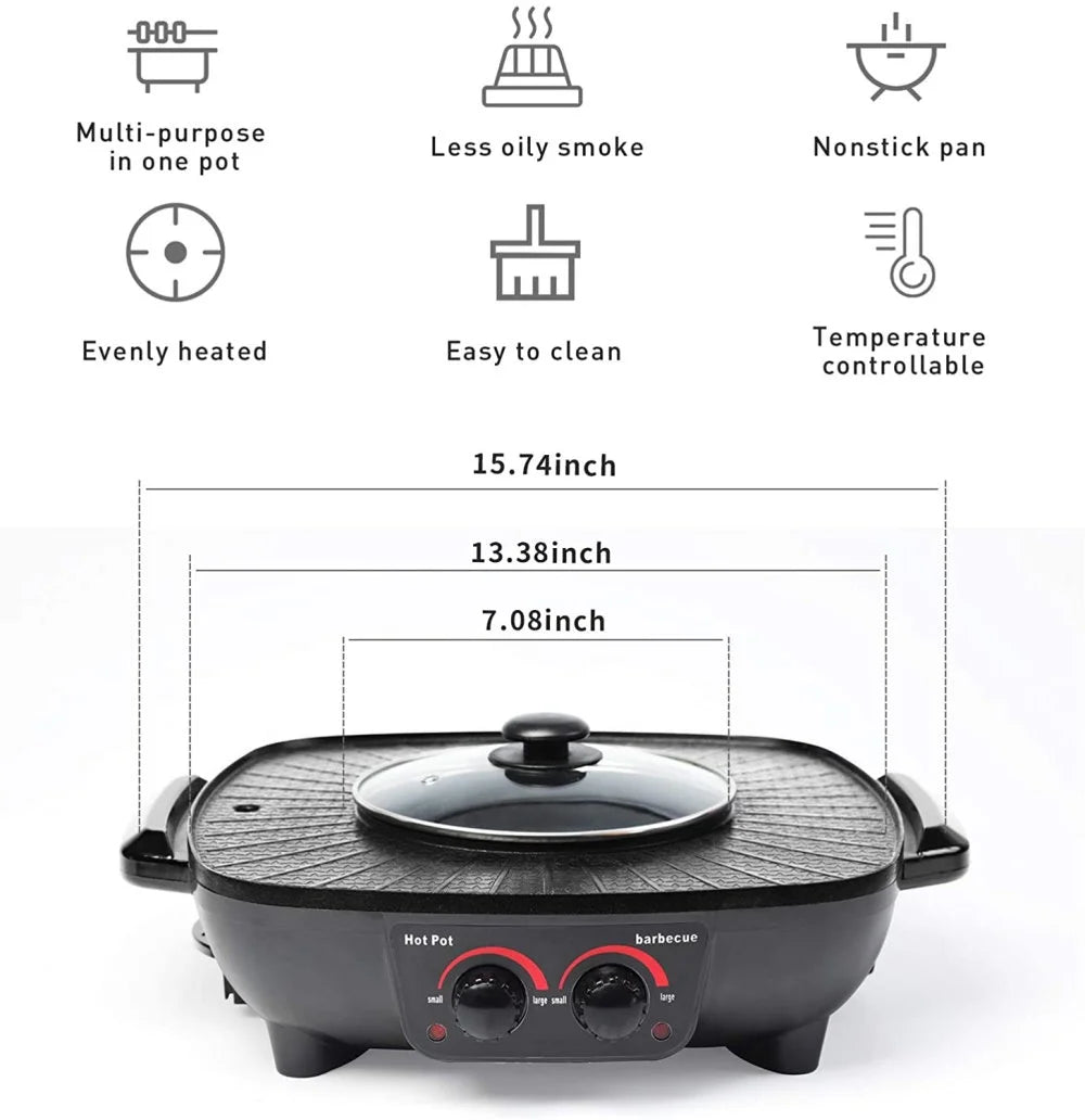 Electric Hot Pot with Square Smokeless BBQ Grill and Electric Baking Tray C41455