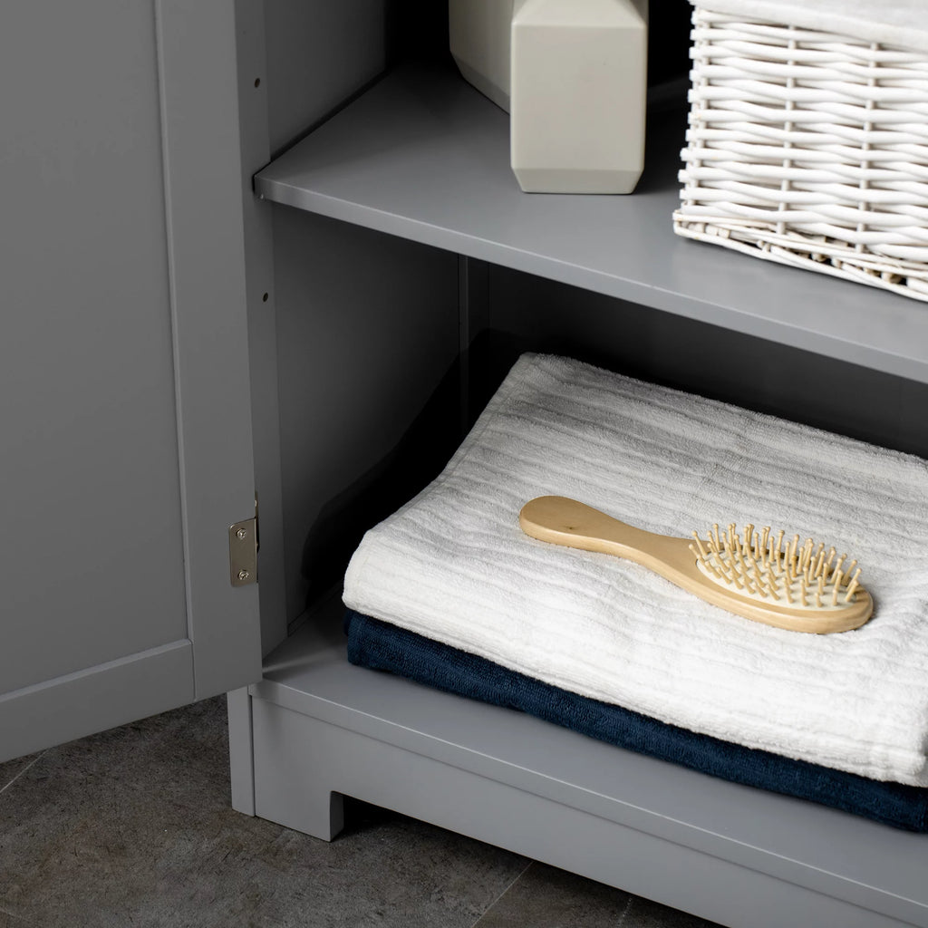 Grey Freestanding Bathroom Storage Cabinet with Drawer and Adjustable Shelf E4185