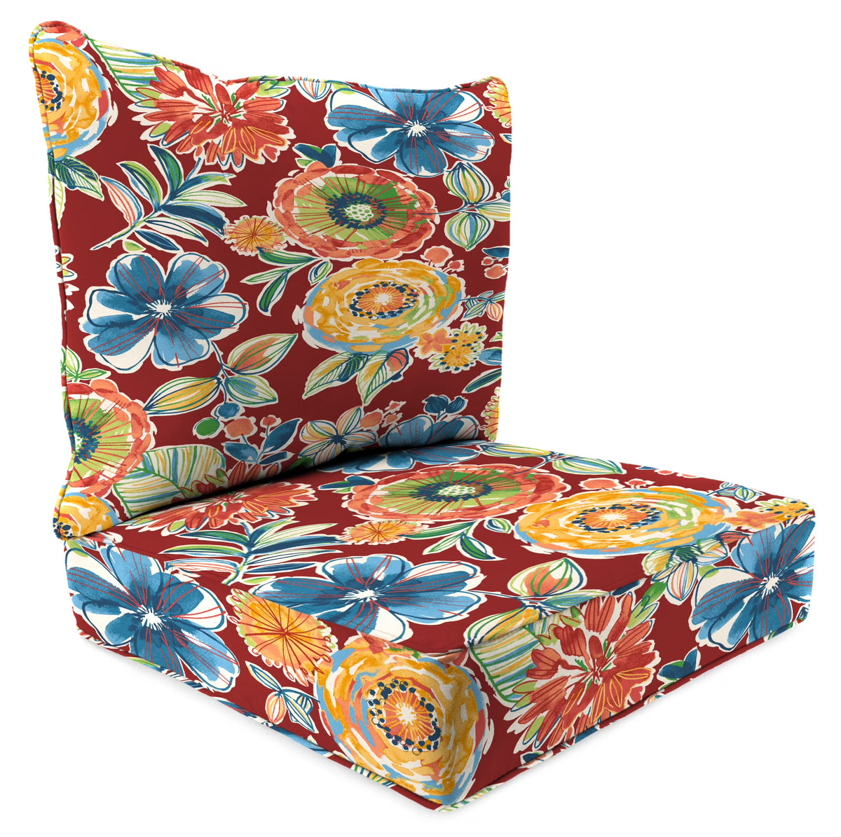 Colsen Berry Red Floral Rectangular Outdoor Deep Seating Chair Seat and Back Cushion with Welt V192