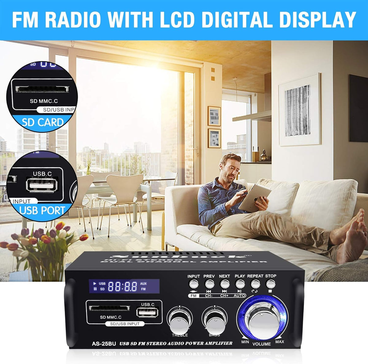 180W Wireless Bluetooth Stereo Amplifier with Remote Control O289511