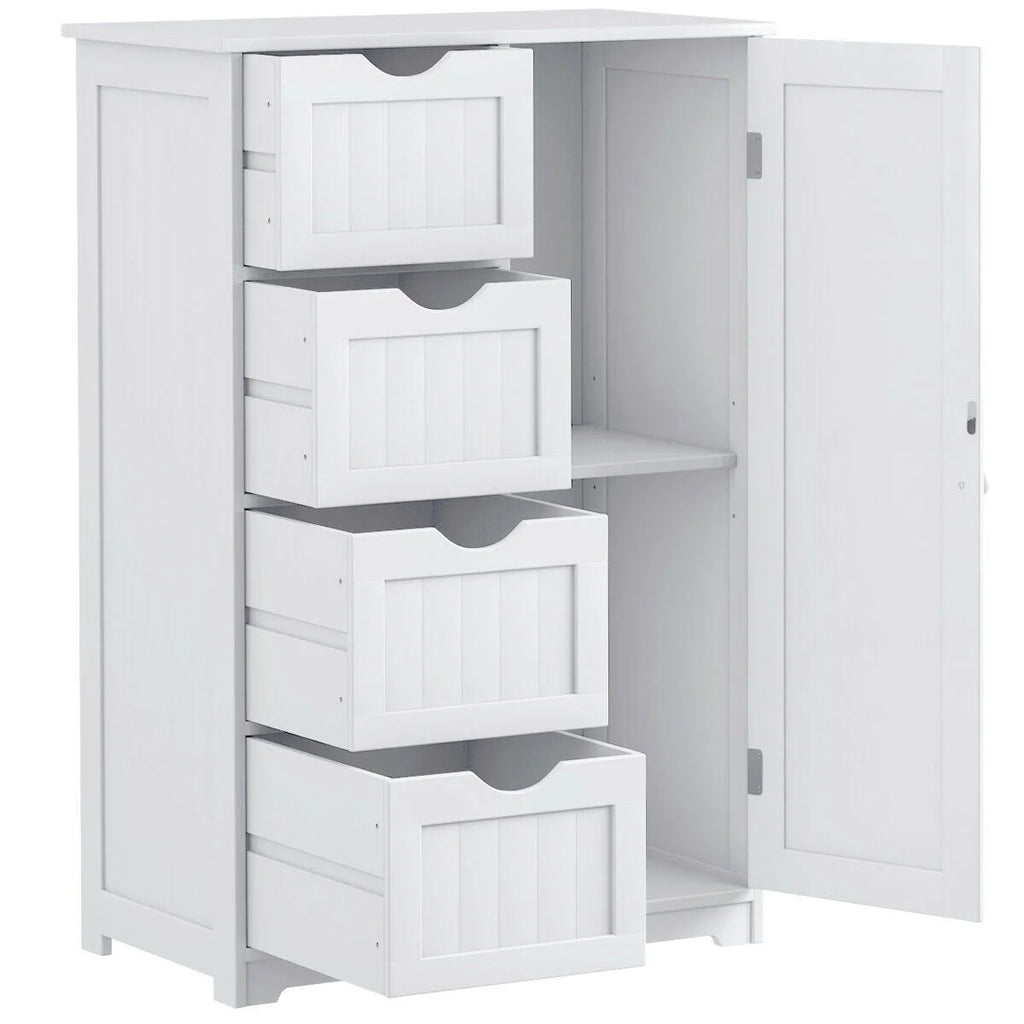 White 4 Drawer Wooden Bathroom Cabinet W9942