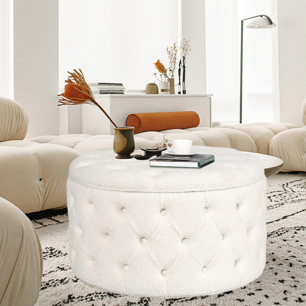 White Round Storage Ottoman S403170