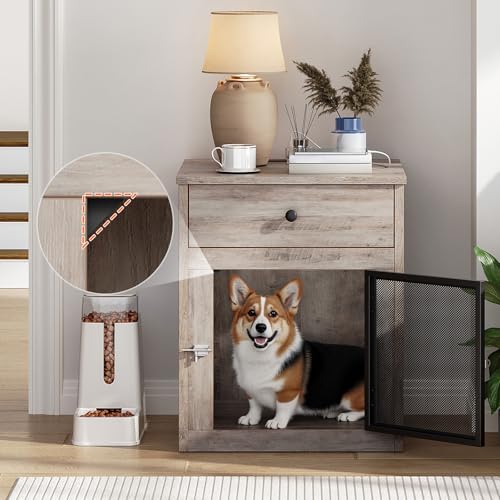Wooden Dog Crate Furniture with Drawer and Charging Station R445