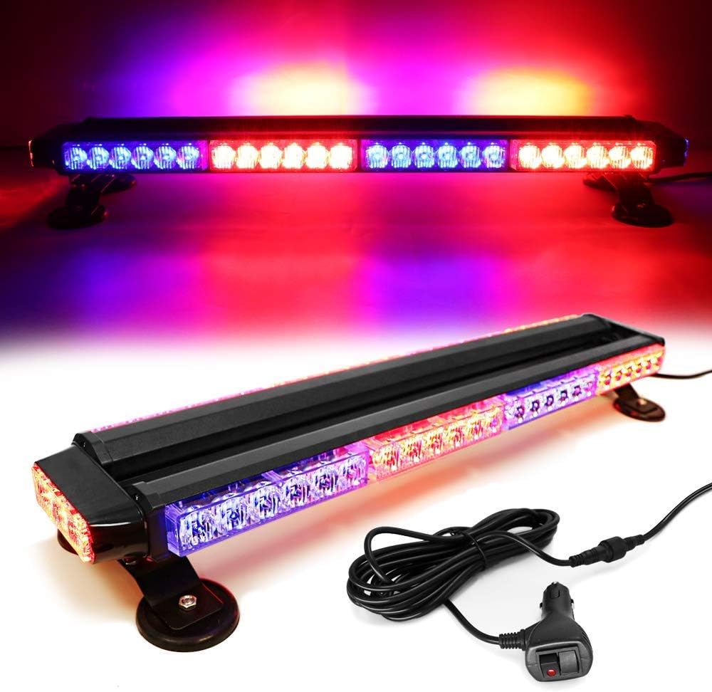White Red 26 54 LED Roof Top Double Side Emergency Strobe Light Bar with Magnetic Base U85876