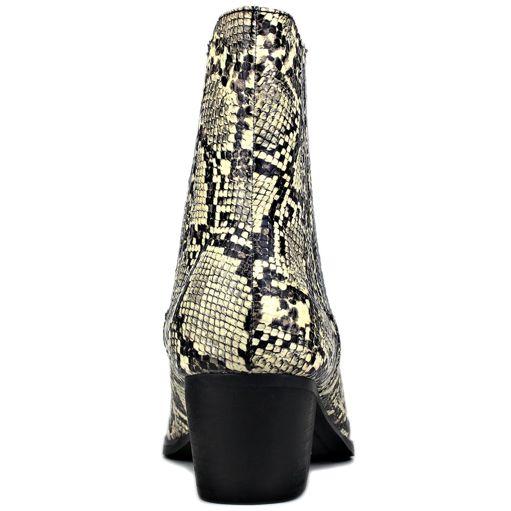 Beige Chelsea Snake Prints Leather Slip-On Dress Boots C4797