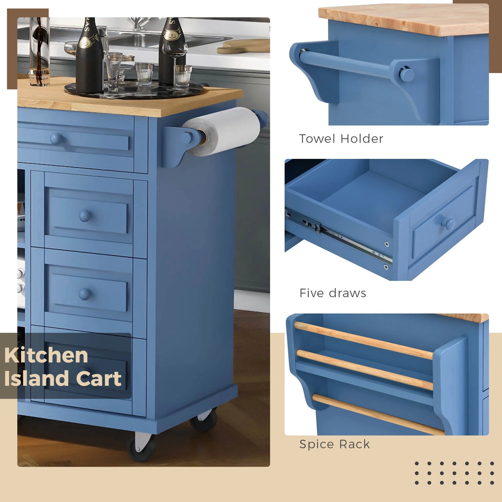 Mobile Kitchen Island Cart with Doors Drawers S7378