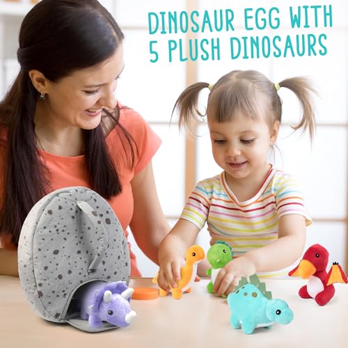5 Small Dinosaur Plush Dolls and Egg Bag Toys Set P75287