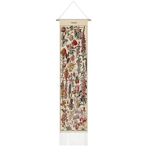 Vintage Tapestry 52 x 13 Inch Long Vertical Wall Hanging Botanical Tapestry with Tassel F836746