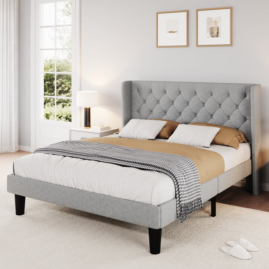 Queen Size Dark Grey Upholstered Platform Bed Frame B778