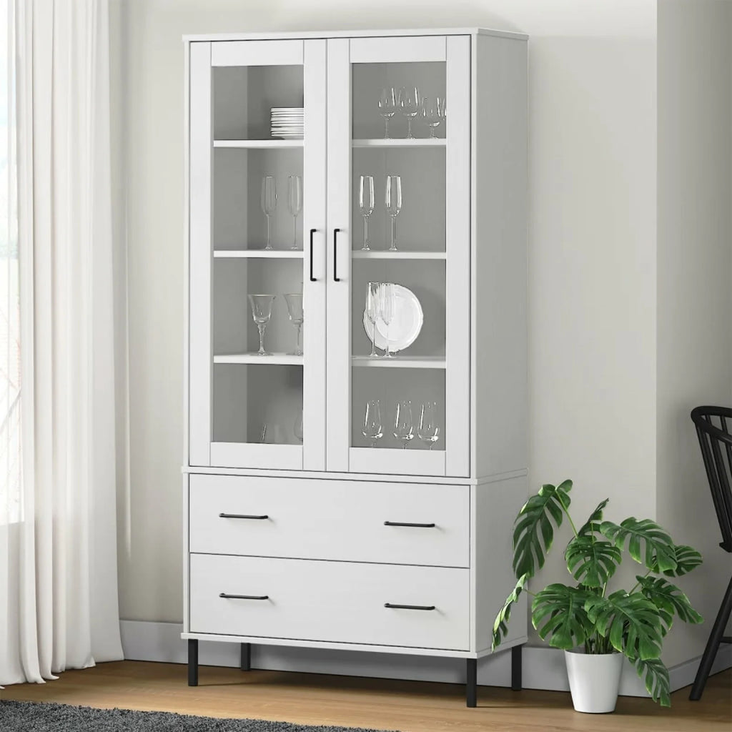 Pine Wood Bookcase with 2 Doors Cabinet and 2 Storage Drawers O302830