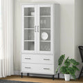 Pine Wood Bookcase with 2 Doors Cabinet and 2 Storage Drawers O302830