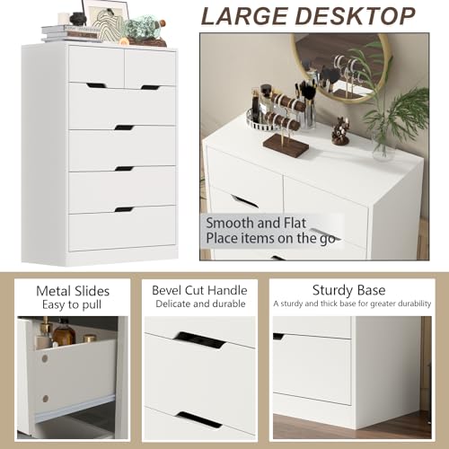 White 6 Drawer Wood Dresser S960168