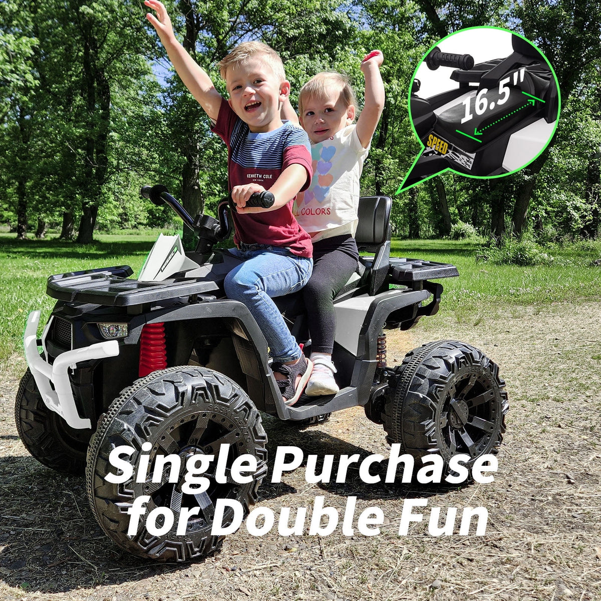 24V Kids ATV 4-Wheeler with 400W Motor, 2 Seater - Black N1246