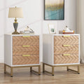 Set of 2 White Gold 3 Drawer Nightstand L6189
