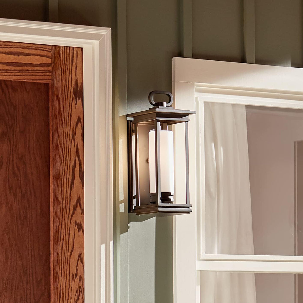 1 Light Outdoor Wall Light with Satin Etched Opal Glass in Rubbed Bronze X411158