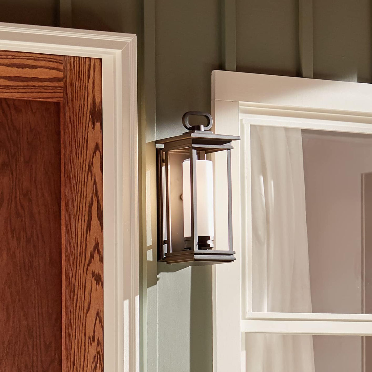 1 Light Outdoor Wall Light with Satin Etched Opal Glass in Rubbed Bronze X411158