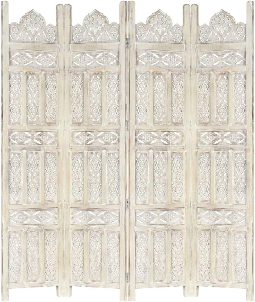 Solid Mango Wood Hand Carved 3-Panel Room Divider P4589