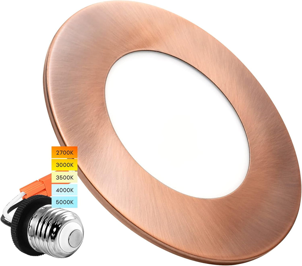 4 Inch LED Recessed Ceiling Light, 5 Color Selectable 2700K-5000K, Dimmable, 500 LM, Chrome I1144