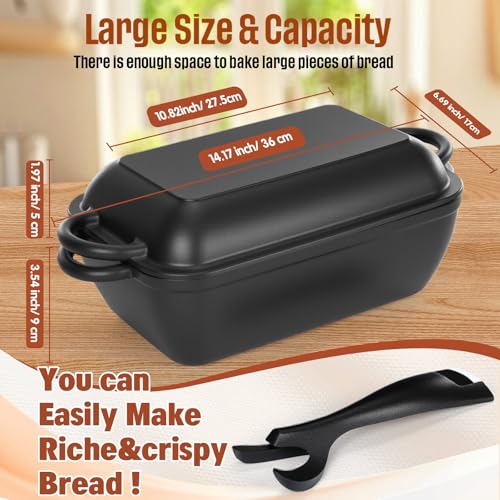 Black Cast Iron Non-stick Bread Loaf Pan with Lid 5.7 QT Dutch Oven C78485