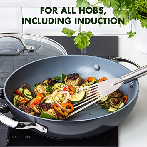 GreenPan Valencia Pro Hard Anodized Healthy Ceramic Nonstick 11" Everyday Frying Pan Skillet with 2 Handles and Lid, PFAS-Free, Induction, Dishwasher Safe, Oven Safe, Gray Z5066