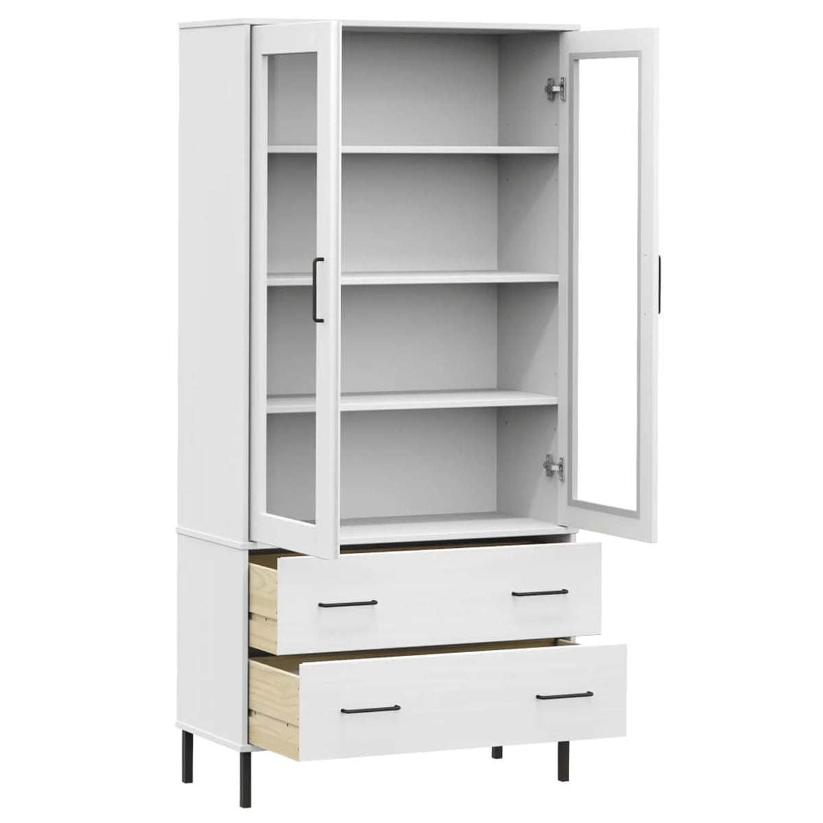 Pine Wood Bookcase with 2 Doors Cabinet and 2 Storage Drawers O302830