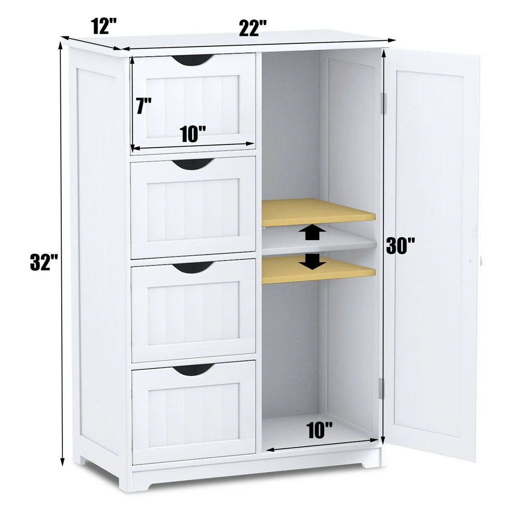 White 4 Drawer Wooden Bathroom Cabinet W9942