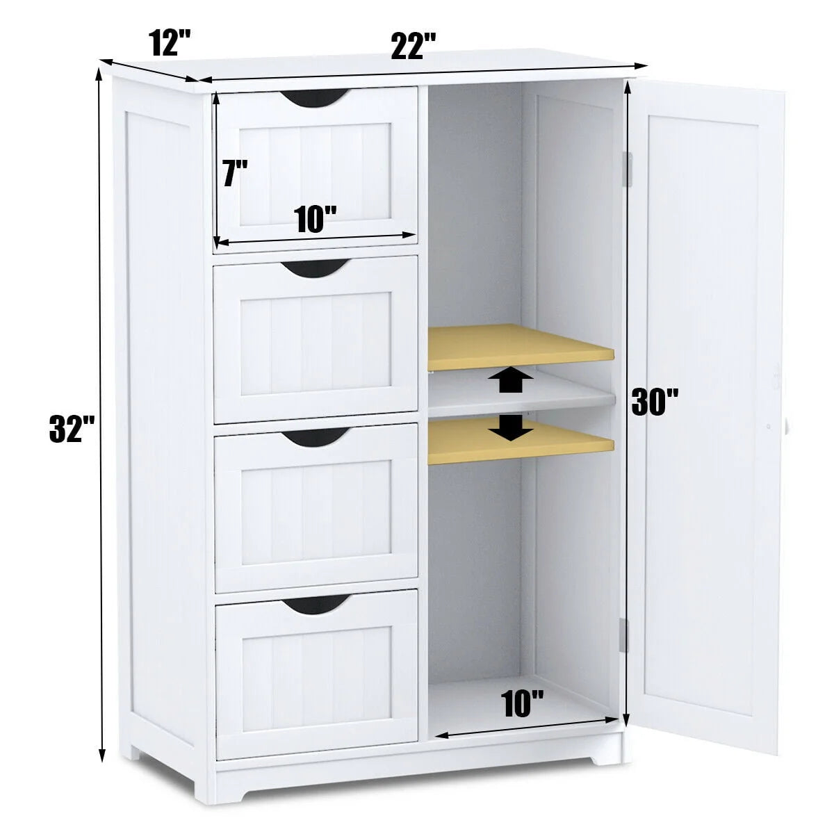 White 4 Drawer Wooden Bathroom Cabinet W9942