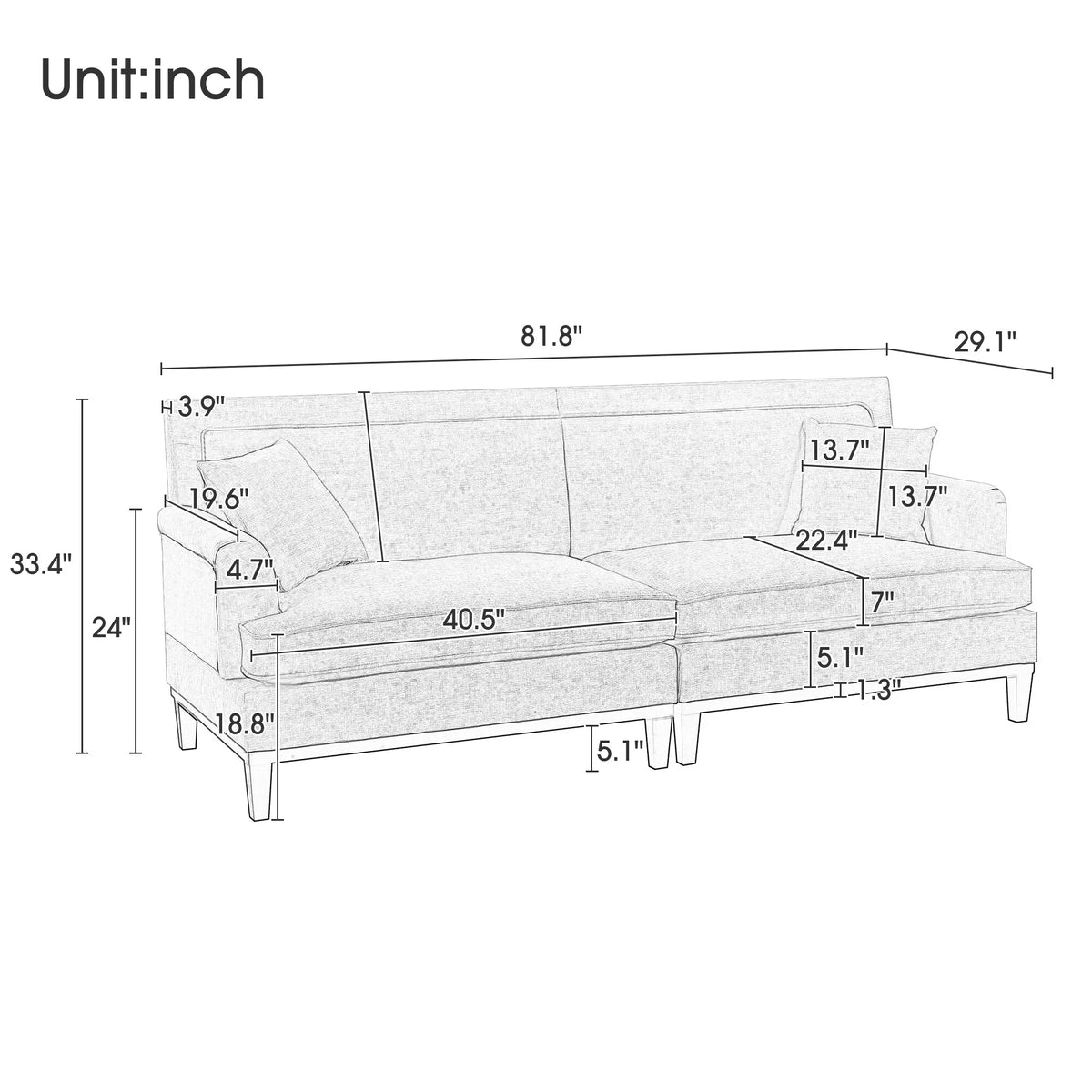 Black Upholstered Loveseat with 2 Pillows and Metal Legs F7538