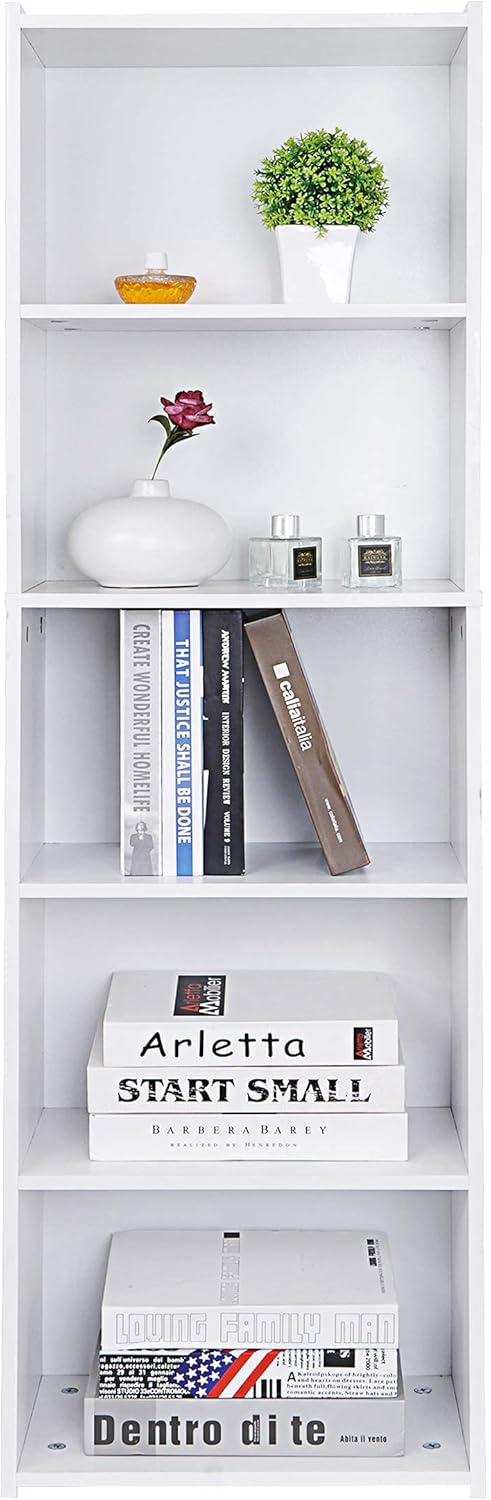 White 5-Shelf Wood Bookcase D394