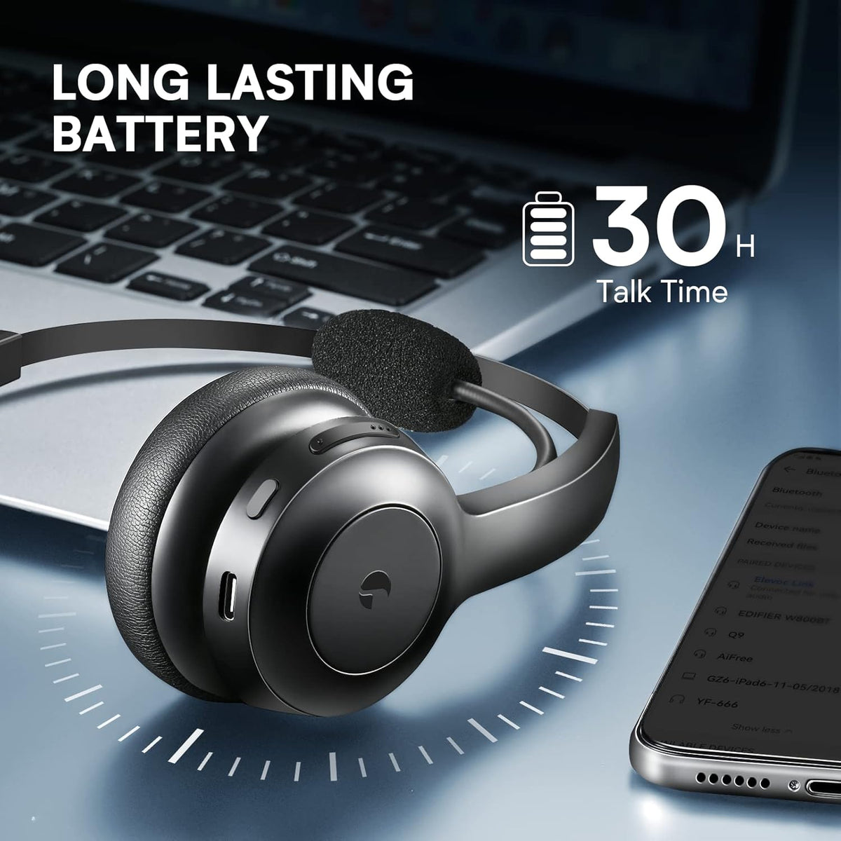 Bluetooth Headset with Microphone & AI Noise Cancelling Q9703
