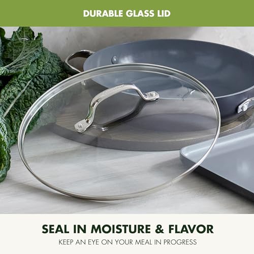 GreenPan Valencia Pro Hard Anodized Healthy Ceramic Nonstick 11" Everyday Frying Pan Skillet with 2 Handles and Lid, PFAS-Free, Induction, Dishwasher Safe, Oven Safe, Gray Z5066
