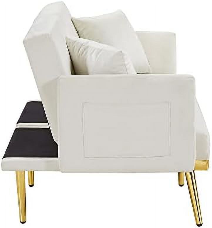 Velvet Futon Sofa Bed with Adjustable Armrests and Backrests R854283