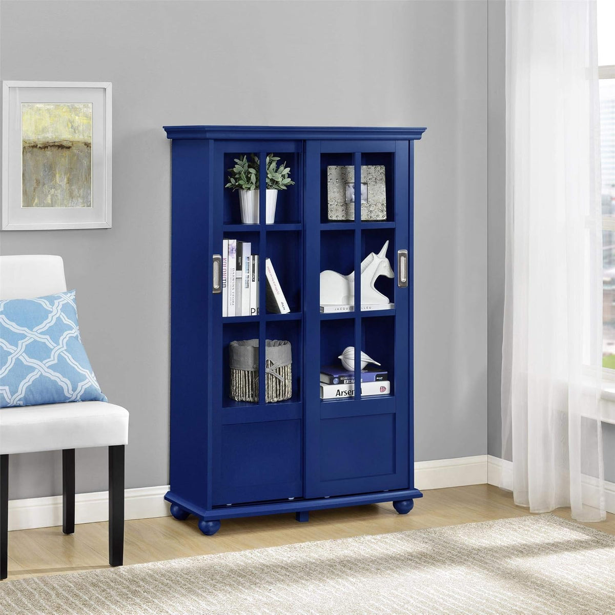 Black Bookcase with Sliding Glass Doors U33289
