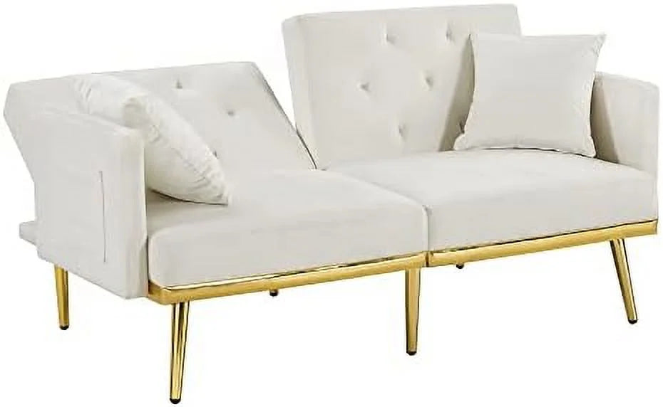Velvet Futon Sofa Bed with Adjustable Armrests and Backrests R854283