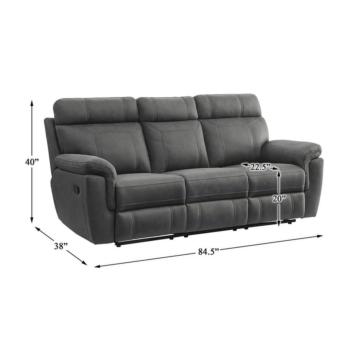 Microfiber Double Reclining Sofa with Cup Holders in Gray W808
