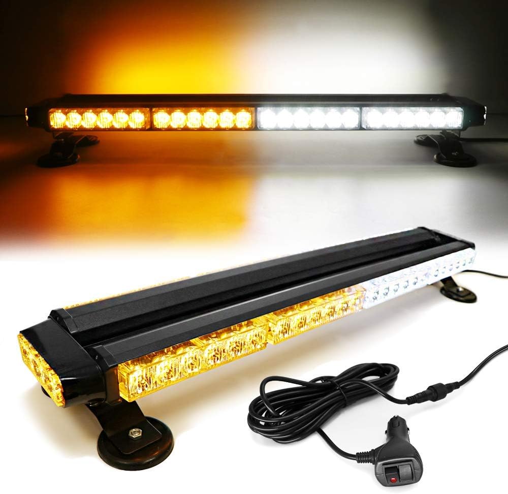 White Red 26 54 LED Roof Top Double Side Emergency Strobe Light Bar with Magnetic Base U85876