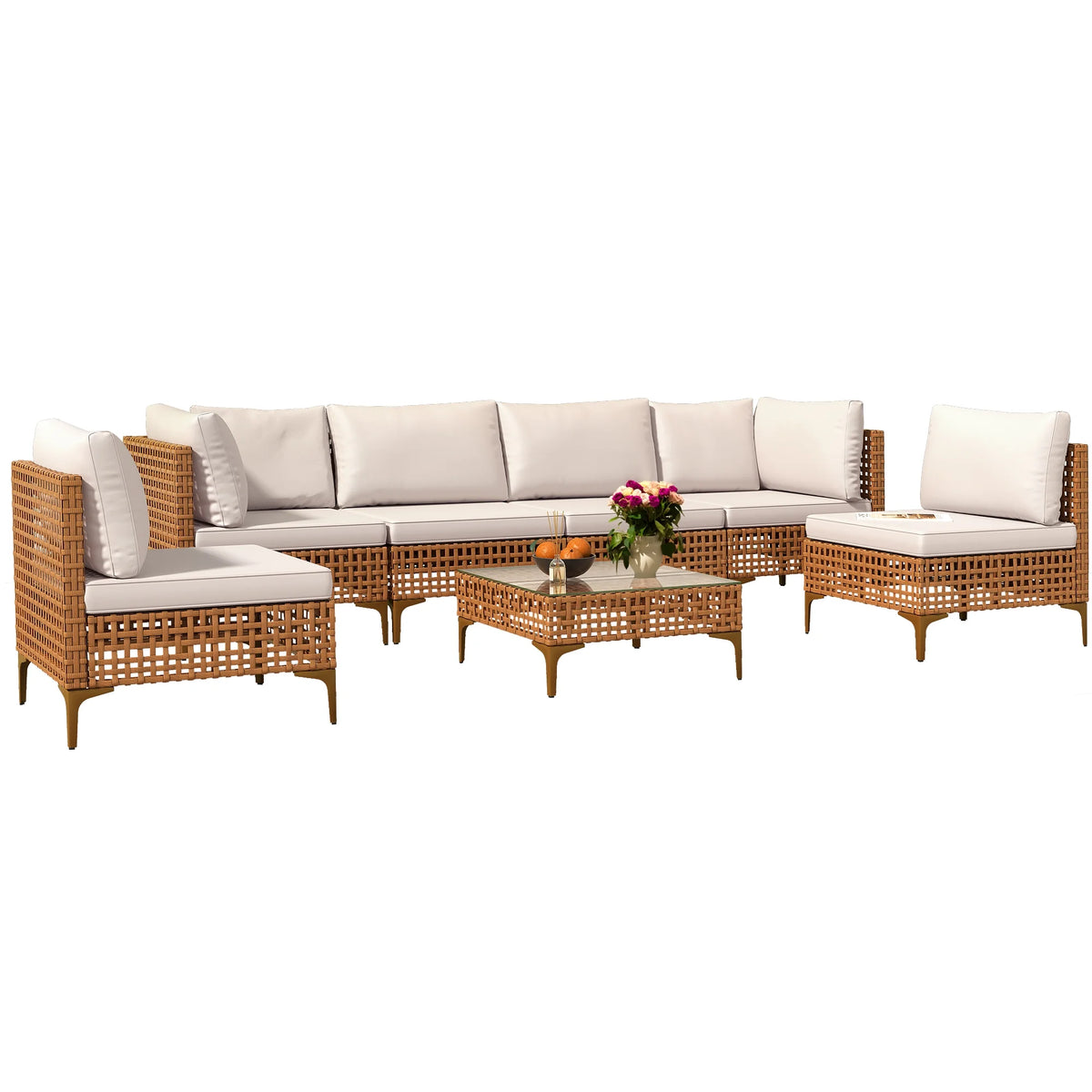 7-Piece PE Wicker Outdoor Sectional Sofa Set with Coffee Table Y167