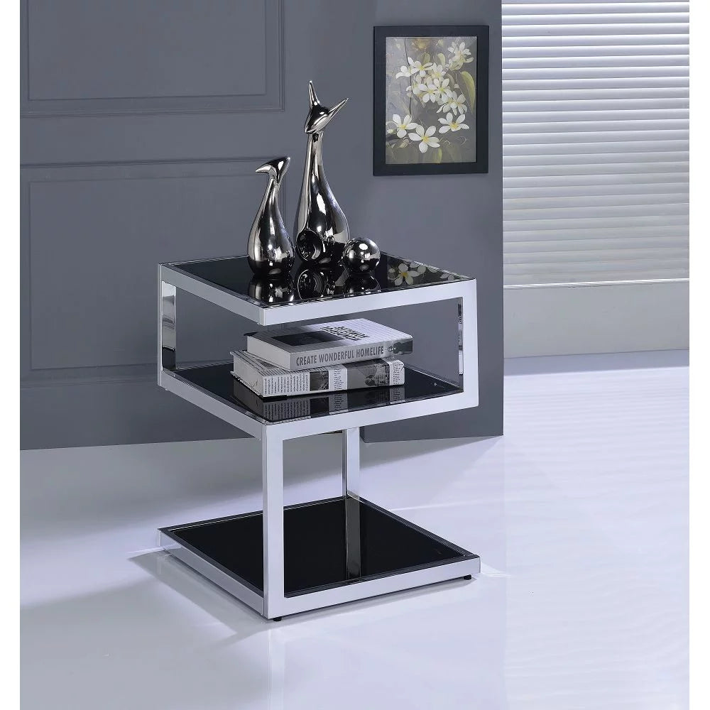 Side Table in Chrome & Black Glass W3706