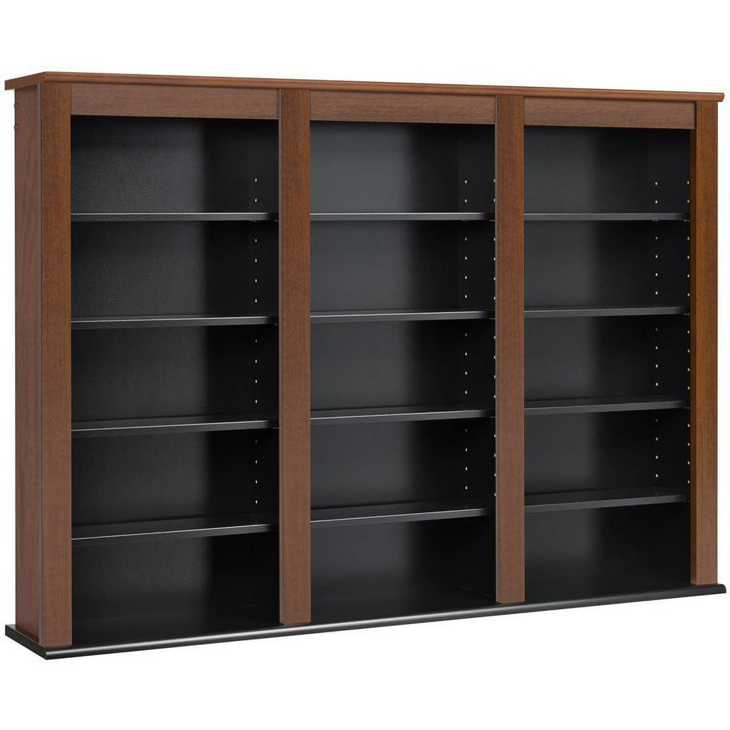 Triple Floating Media Wall Storage in Cherry and Black E339