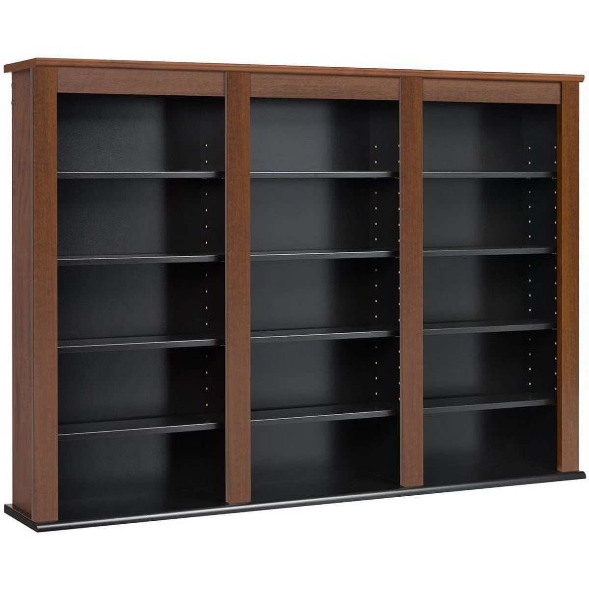 Triple Floating Media Wall Storage in Cherry and Black E339