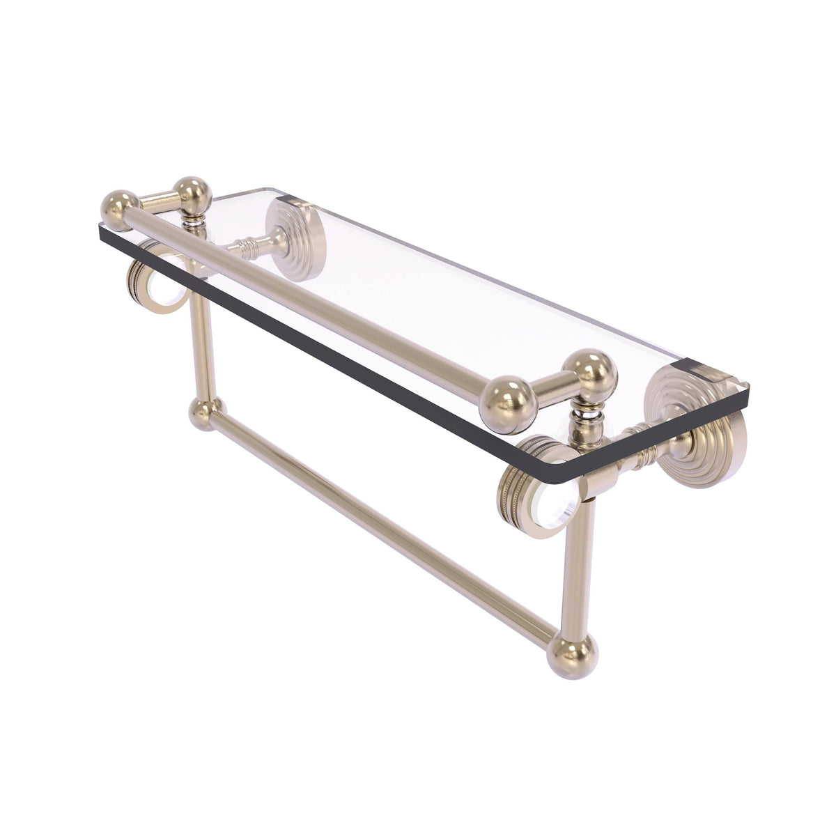Antique Pewter Glass Shelf with Gallery Rail and Towel Bar T925142
