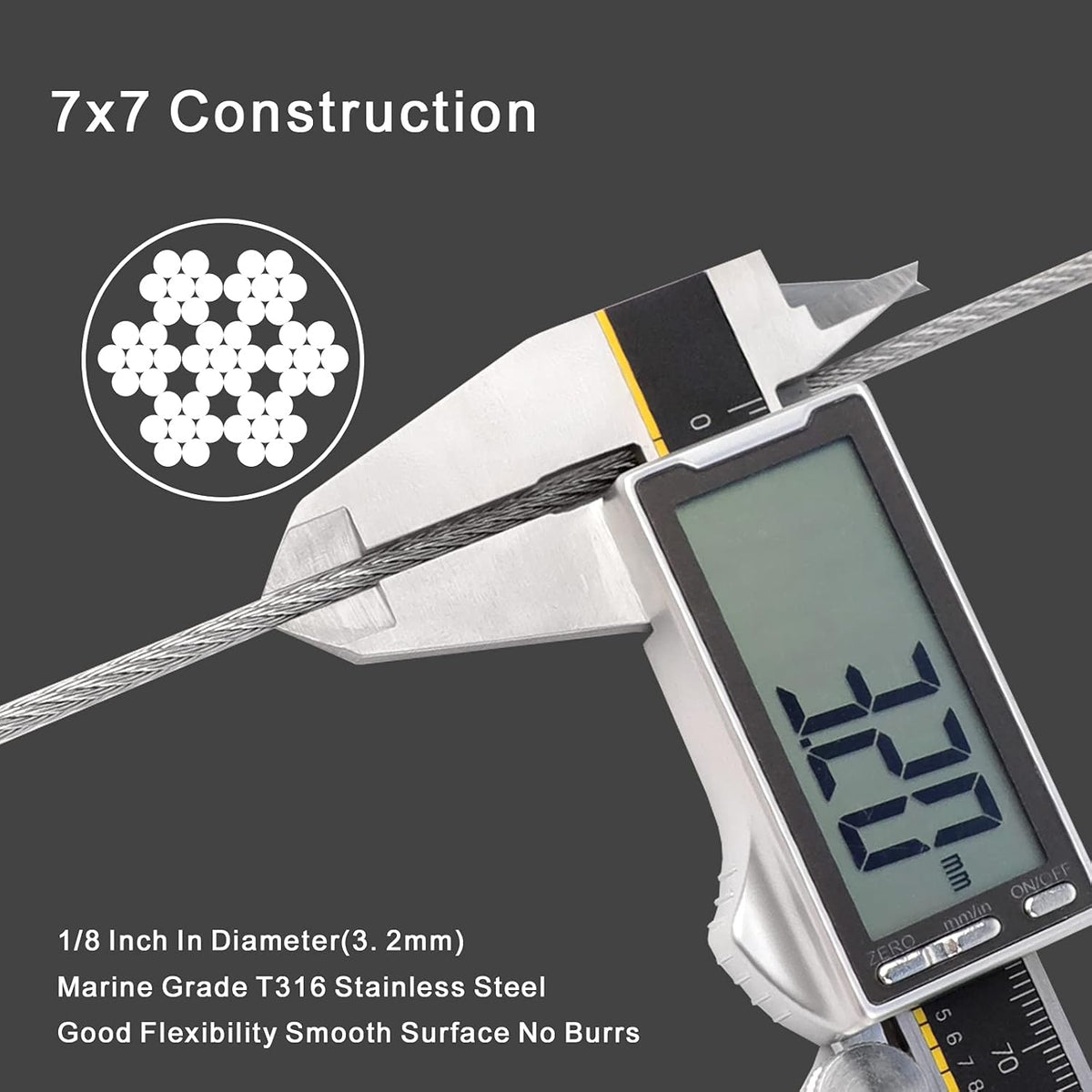 1/8 T316 Stainless Steel Cable with Cutter, 150FT Wire Rope, 7x7 Strands U3482