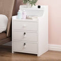 White 3 Drawer End Table with Lock Cabinet U3404