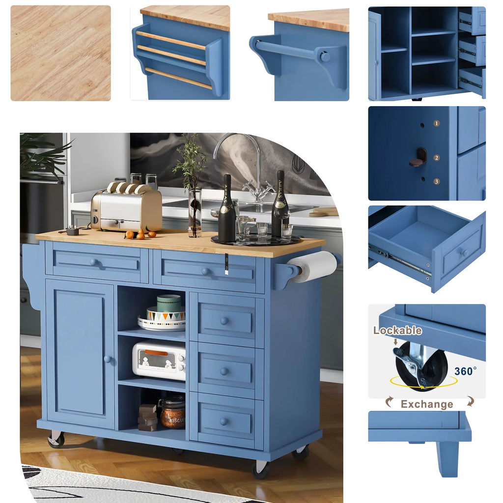 Mobile Kitchen Island Cart with Doors Drawers S7378