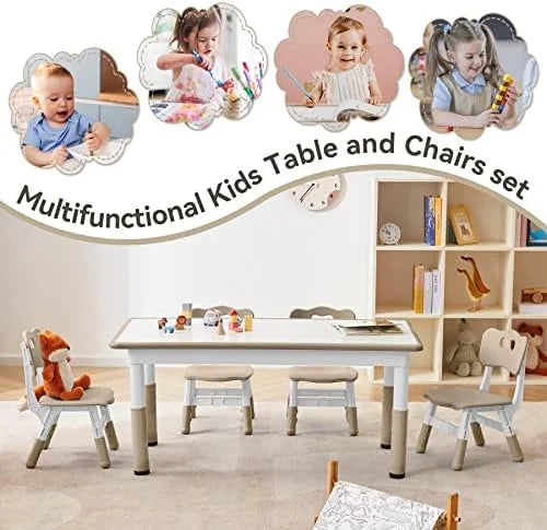 Height Adjustable Plastic Children Study Table and Chairs Set with 4 Seats C1121